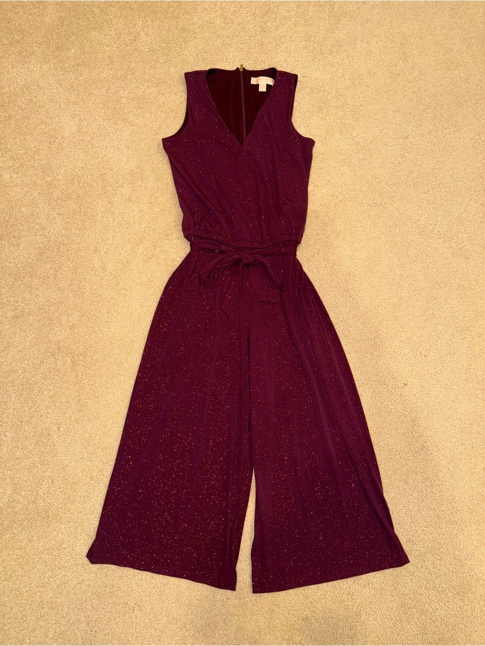 MICHAEL KORS MAROON SPARKLE CROPPED SLEEVELESS DRESSY JUMPSUIT  WORN ONCE SIZE S